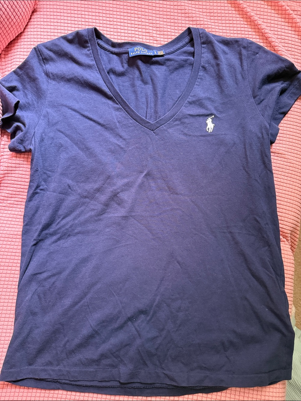 Polo by Ralph Lauren Navy V-Neck Tee with White Pony